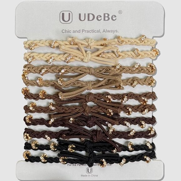 10pcs Braided Hair Ties Elastic Beads Gold Crystal Versatile Accessories main image 7